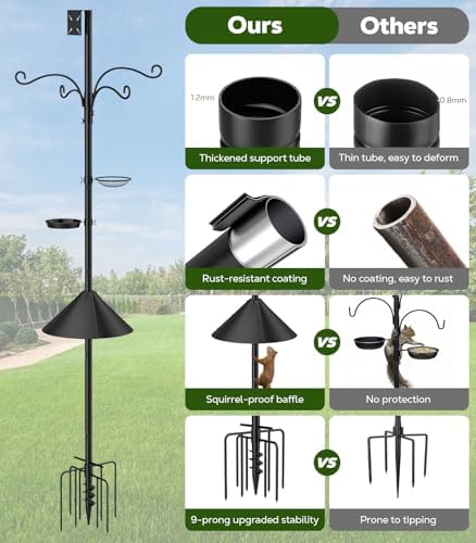 MoKo Bird Feeder Pole, 92 in Bird House Pole Squirrel Baffle 9 Prong Base