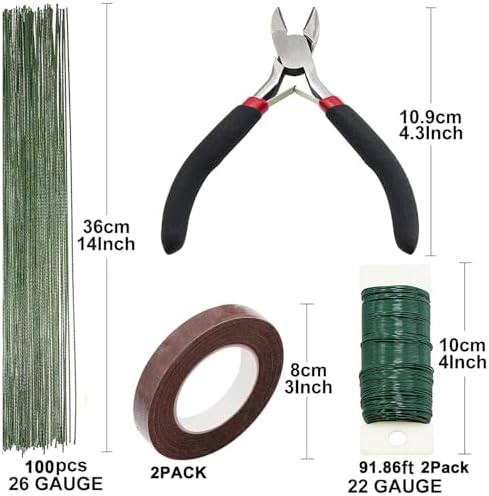 SONGZIMING Floral Arrangement Kit with Brown Floral Tape, 22 Gauge Floral Wire Stems, 26 Gauge Paddle Floral Wire and Floral Wire Cutter for Bouquets banquets, Artificial Flowers