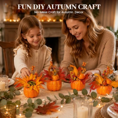 BigOtters 4 PCS Faux Pumpkins Decor, Fall Table Centerpieces for Home