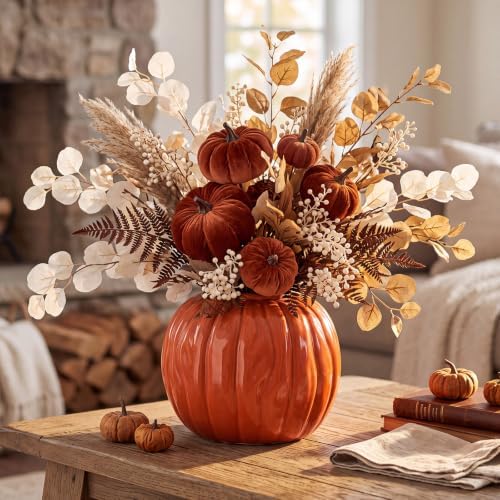 FoldTier Orange Pumpkin Fall Flower Vase 5.5" Ceramic Pumpkin Flower Pot