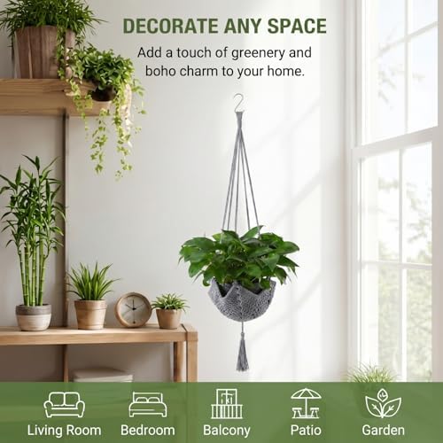 Shappy 1 Pack Boho Macrame Plant Hanger for Indoor