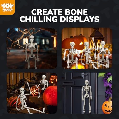 TOY Life 4 Pcs Halloween Skeleton 16" Posable Skeleton Decor, Full Body Posable Joints Outdoor Skeletons, Halloween Skeletons Decorations Outdoor Indoor, Plastic Hanging Skeleton Decorations