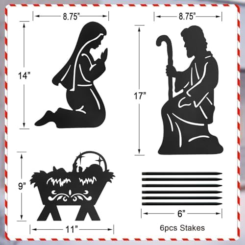 Nativity Scene Outdoor,Black Silhouette Metal Nativity Set for Yard Stakes