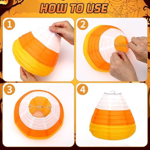 DECYOOL 12PCS Halloween Paper Lanterns, 3D Candy Corn Hanging Ornaments