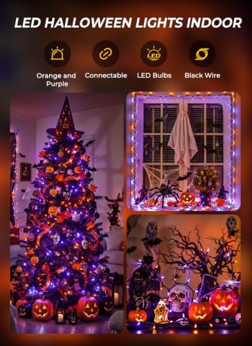 Orange and Purple LED Halloween Lights, 33 ft 100 LED Mini String Lights