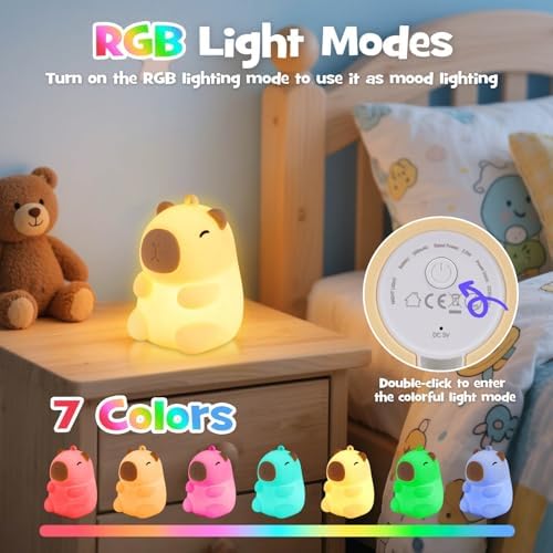 Cute Mini Capybara Night Light RGB Rechargeable for Nursery Bedroom