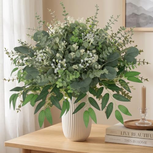 Hananona 135 Pcs Mixed Eucalyptus Leaves Stems Artificial Greenery Bulk