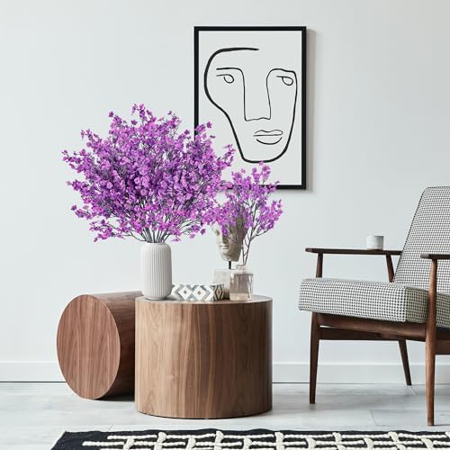 Sggvecsy 6 Pcs Babys Breath Artificial Flowers Gypsophila Bouquets Bulk Real Touch Fake Silk Flowers for Home Wedding DIY Floral Arrangement Kitchen Table Centerpiece Festival Decoration (Purple)