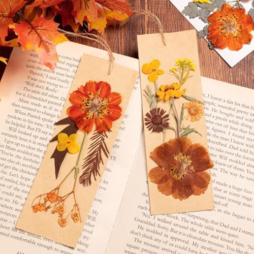 140 Pcs Fall Dried Pressed Flowers with Tweezer, Fall Themed Real Dried Flowers Leaves for DIY Crafts Resin Molds, Yellow Orange Dried Flowers for Autumn Halloween Thanksgiving Decorations