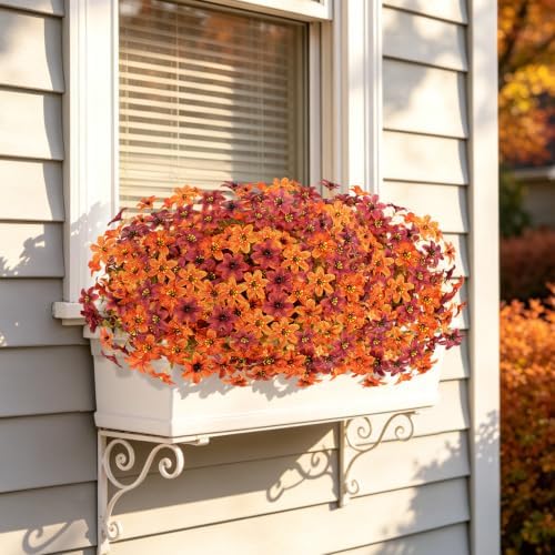 12 Pcs Artificial Fall Flowers for Outdoors, UV Resistant Fake Mums Porch