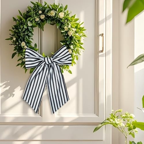 Wreath Sash for Front Door, 5.1'' x 59''(Black and White Stripe)