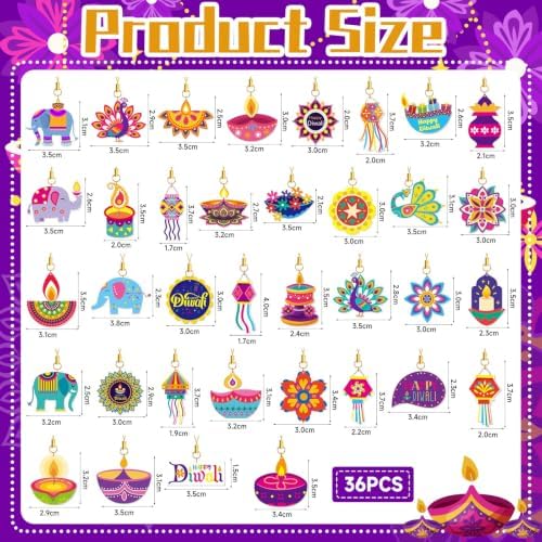 36Pcs Diwali Ornaments, Double Side Acrylic Diwali Hanging Decor