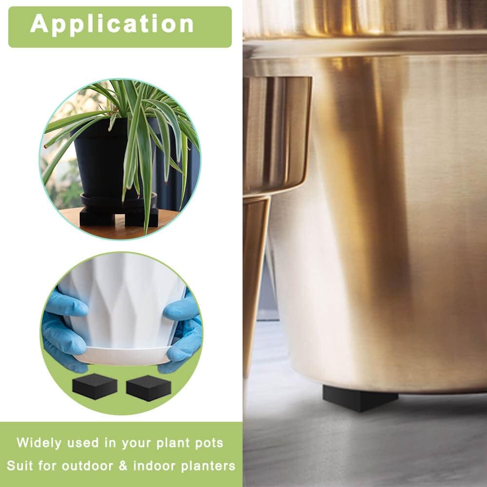 Invisible Rubber Pot Feet – Square Non-Slip Risers Elevate 3/4 Inch for Drainage & Airflow, 24 Pack Solid Pot Risers