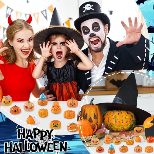 DIYDEC 24pcs Halloween Mini Pumpkins Toys Miniature Resin Figures Decor