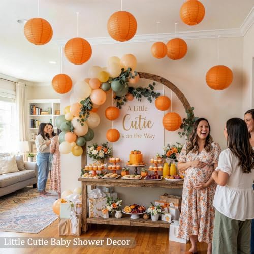 Orange Paper Lanterns, 12Pcs 6-10 Inch Round Hanging Party Decorations