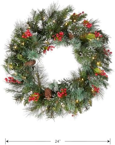 National Tree Company 24in Pre-Lit Wintry Pine Flocked Christmas Wreath