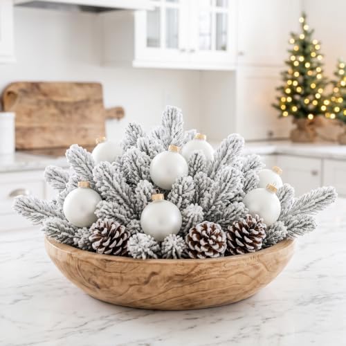 Hananona Artificial Pine Branches, 50 Pcs, 10.6", White