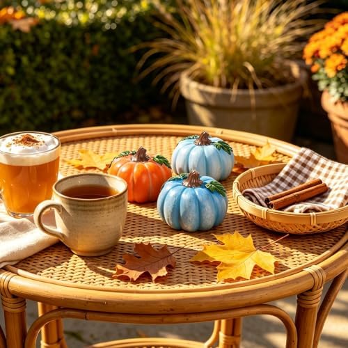 Fall Pumpkin Decorations Set Of 3 – Resin Pumpkins With Vines & Leaves