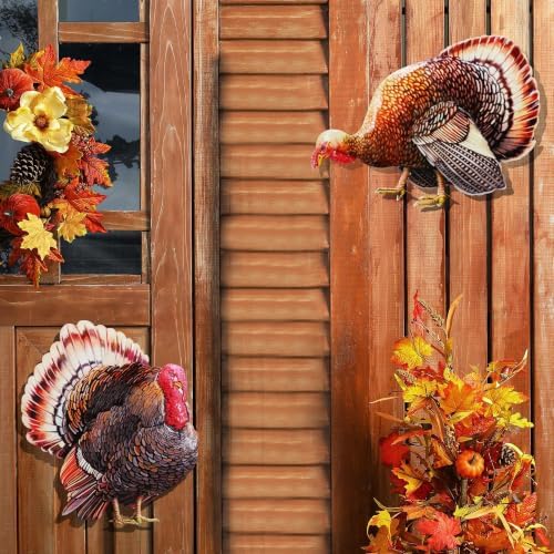 2 Pack Turkey Garden Stakes 20.5in Iron Fall Thanksgiving Yard Decor