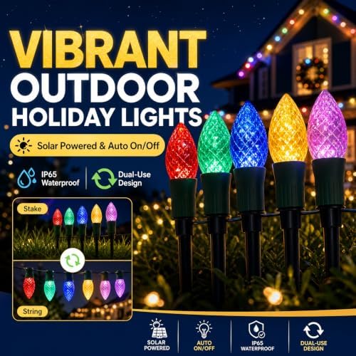 25LED 27Ft C9 Solar Christmas Yard Stake Lights for Outdoor Decorations