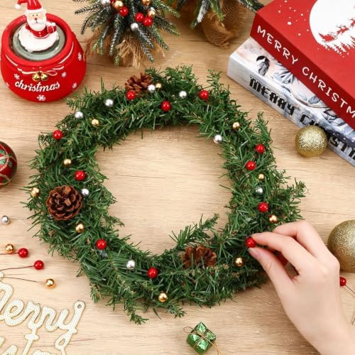 JULBEAR 300 Pcs Gold Artificial Holly Berries on Wire Stems for Crafts