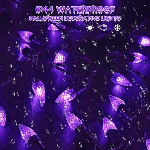 2 Pack Connectable C6 Halloween String Lights Outdoor 200 LED 66 FT Purple