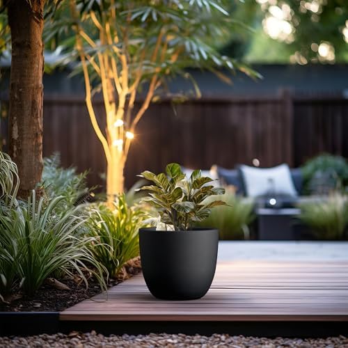 Kante Accent Round Bowl Black Concrete Planter 14" Dia, Outdoor