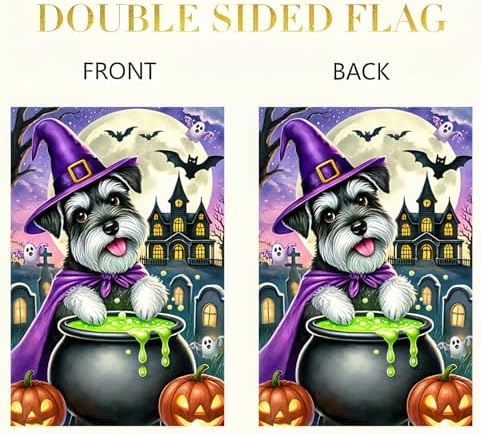 BlissYard Halloween Schnauzer Witch Garden Flag 12x18 Inch Polyester