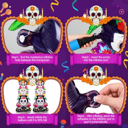 Soulchen 2 Pcs Day of The Dead Sugar Skull Balloon Dia De Los Muertos Decor