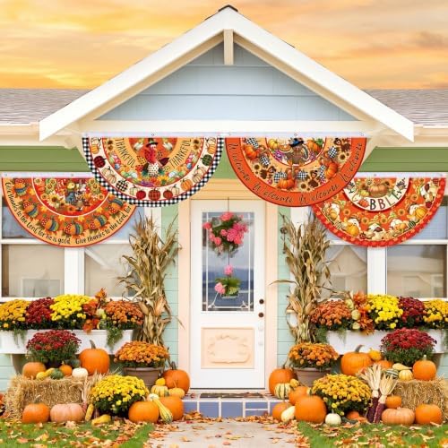6 Pcs Fall Bunting Fan Flag Outdoor Thanksgiving Party Decoration
