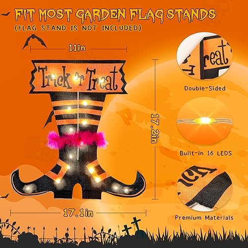 Lighted Halloween Garden Flag,12x18 Inch Solar Powered Yard Flag