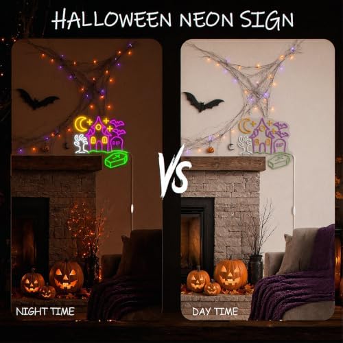 Halloween Neon Sign,Haunted House Decor,L Shaped,12.9x12.9inch,USB Powered