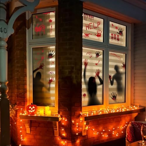 Large Halloween Window Clings Decorations Bloody Handprint Footprint