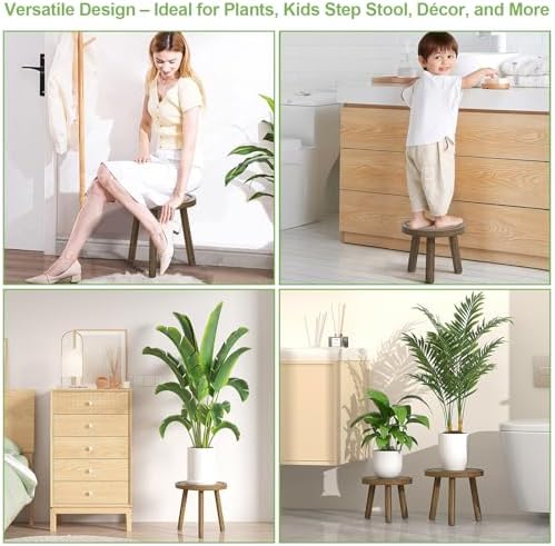 3-Pack Wood Plant Stands Indoor, Single Plant Stand for 6-12 Inch Pots, Mid-Century Modern Plant Stool, Tall Plant Stand for Large Plants for Living Room, Balcony, Office (Dark Gray)