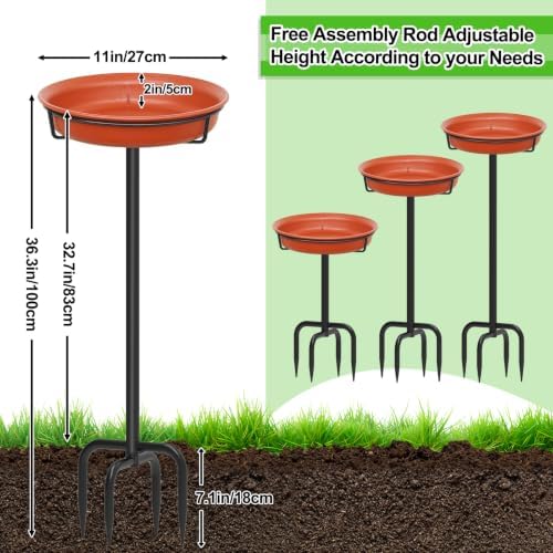 39In Freestanding Birdbaths Bowl Outdoor, Standing Garden Bird Bath Bird Feeder Bowl with Metal Stake, Detachable Decoration Spa Birdfeeder for Garden Patio Yard Lawn, 4 Spiky Feet (B)