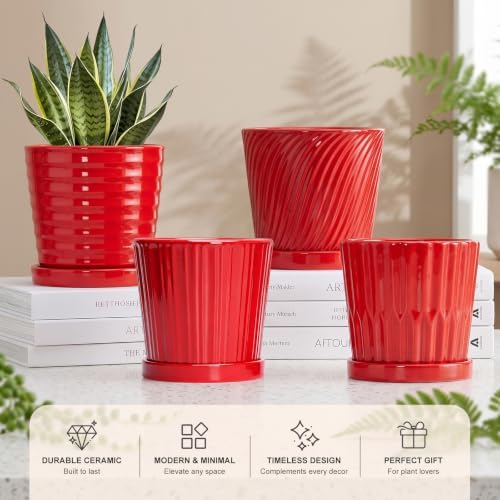 6 Inch Flower Pots for Plants, Ceramic Planter with Drainage and Saucer