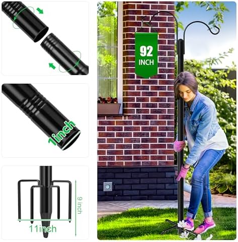 XDW-GIFTS Double Shepherds Hooks for Outdoor, 2-Pack Heavy Duty Garden Pole for Hanging Bird Feeder, Plant Baskets, Solar Light Lanterns, Garden Plant Hanger Stands with 5 Base Prongs
