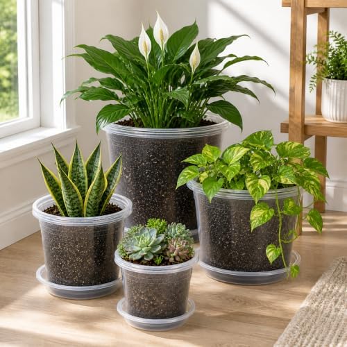 MIXC Clear Nursery Pots with Drainage Holes and Saucers, 12Inch, 12Pack