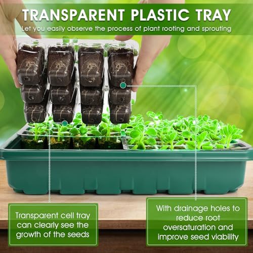 Seed Starter Tray with Grow Light, 96-Cell Seed Starter Kit, Seedling Starter Trays with Humidity Domes, Automatic Timer, Adjustable Light Indoor Gardening Plant Germination Trays