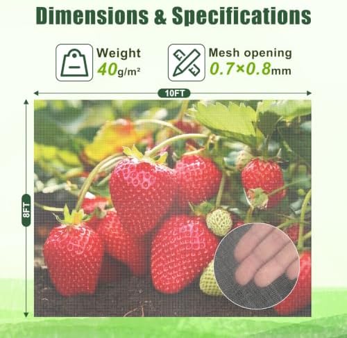 FEED GARDEN Garden Netting 8x10FT Ultra-Fine Mesh PE Cover for Vegetables Fruits Garden Row Cover Raised Bed Durable Protection from Birds Animals