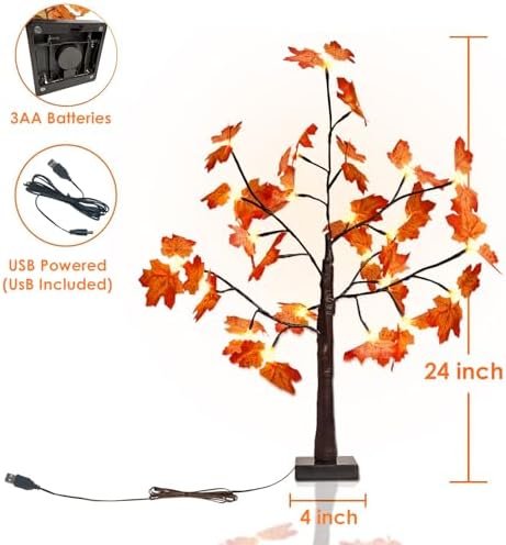 2 Pack 2FT Lighted Maple Tree, Artificial Fall Tree with Timer for Indoor