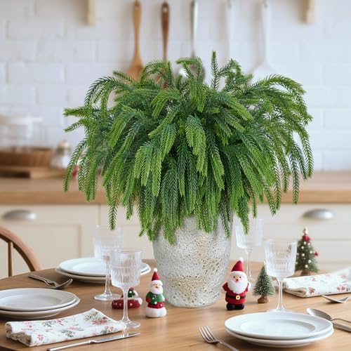 8PCS Christmas Norfolk Pine Branches with 4 Pine Cone Stems