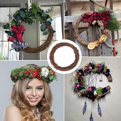 8 PCS 10 Inch Natural Grapevine Wreaths, Round Rattan Wreath Grapevines Wreath Bulk, Grape Vine Wreaths for DIY Crafts, Festival, Christmas, Wedding, Restaurant & Home Decoration