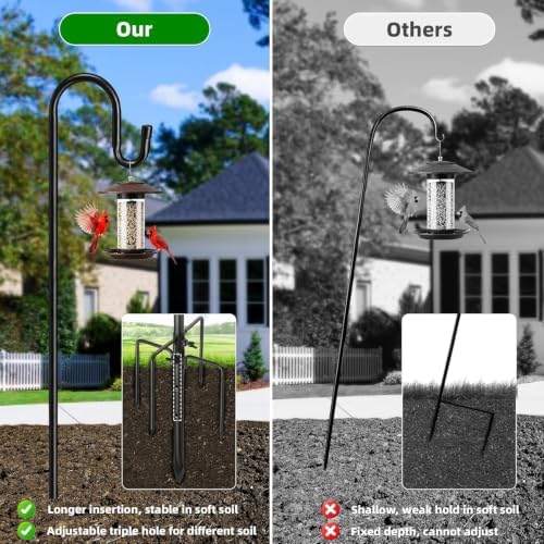 COCONUT 62" Shepherds Hooks for Outdoor, Bird Feeder Pole with 5 Prong Base, Adjustable Height Shepherds Hook for Hummingbird Feeder, Bird Feeder, Lightweight Plant, Wind Chimes, Lanterns (2 Pack)