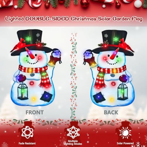 28x40 Lighted Christmas Snowman Garden Flag, 8 Modes Solar LED