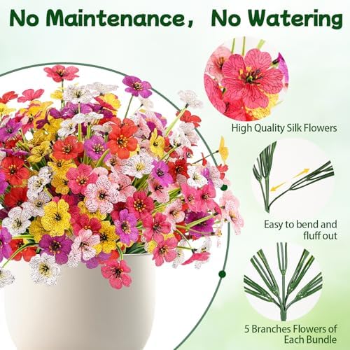 24 Bundles Artificial Flowers for Outdoors, UV Resistant Faux Plants