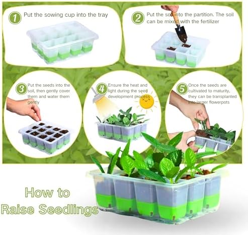 5 Pack 60-Cell Flexible Silicone Seed Starter Trays for Easy Transplant