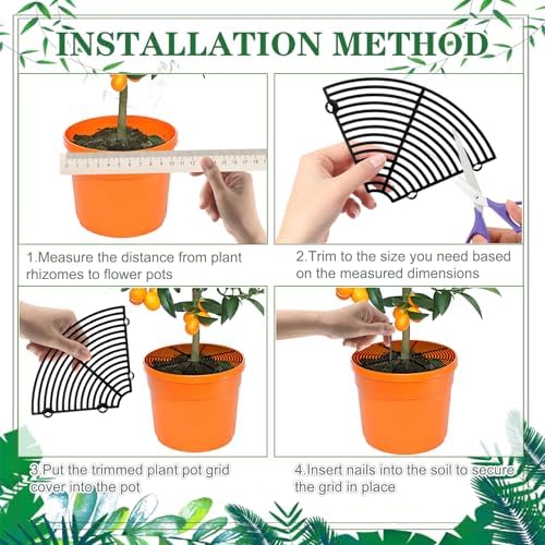11.8 Inch Plant Pot Cover,Durable Cat & Dog Digging Stopper with Deep Stakes,Adjustable Soil Guard Grid for Indoor & Outdoor Flower Pots,Black Animal Protector