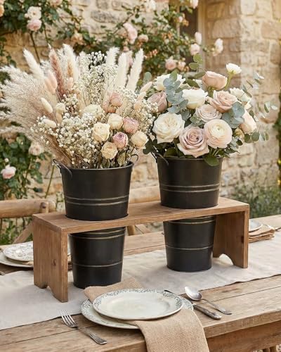 12 Inch Galvanized Metal Vase, 6 Pack Tall Flower Buckets with Handles