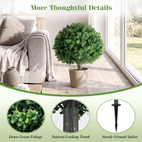 Goplus 27" Artificial Boxwood Topiary Trees Set of 2 with Ground Spikes